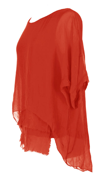 Frayed Hem Silk Top