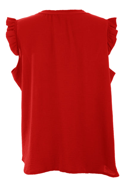 Sleeveless Frill Trim Necklace Top