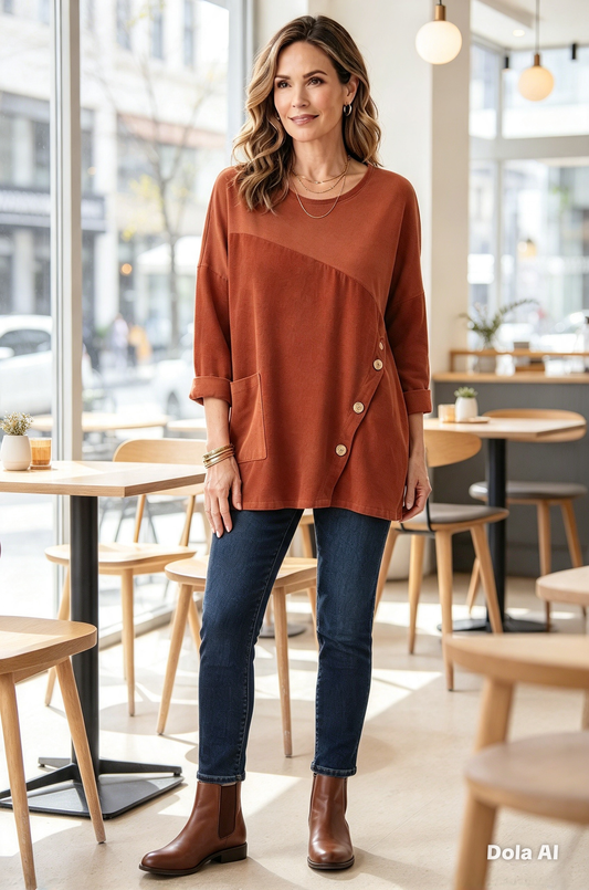 3 Button Detail Corduroy Top