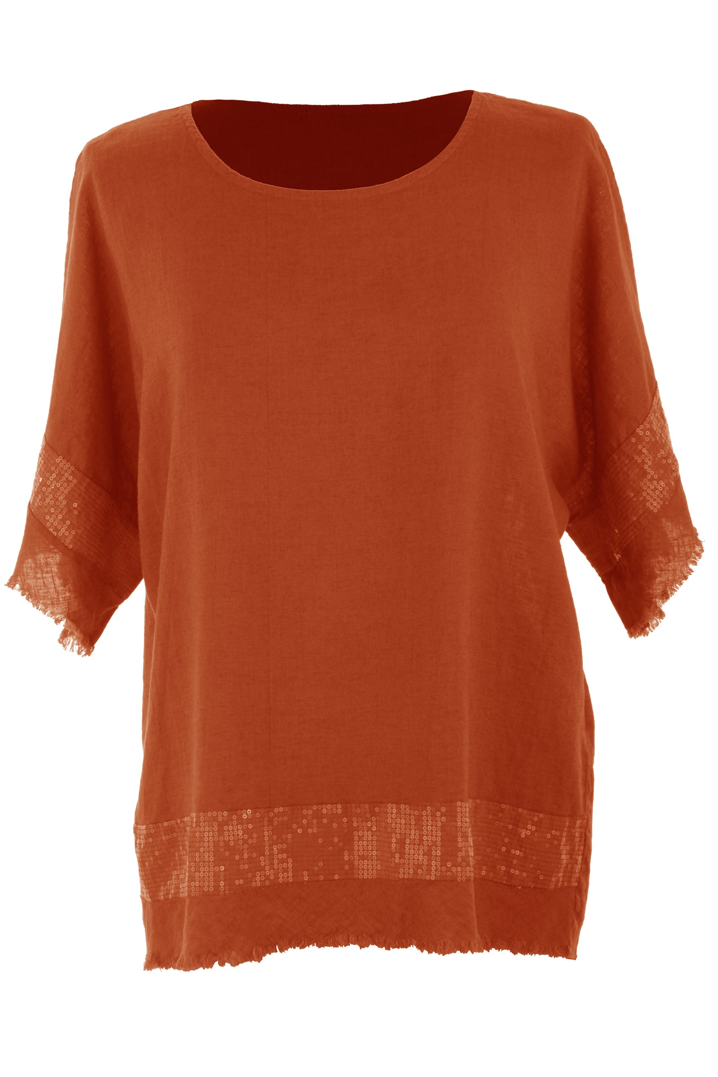 Sequin Trim Linen Top