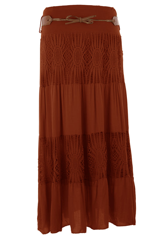 Crochet Tiered Belt Midi Skirt