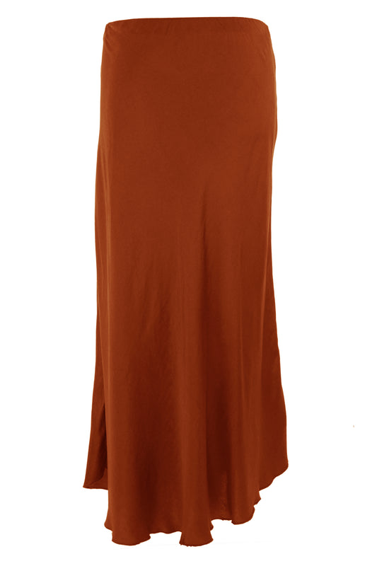 Bias Cut Silk Satin Midi Skirt