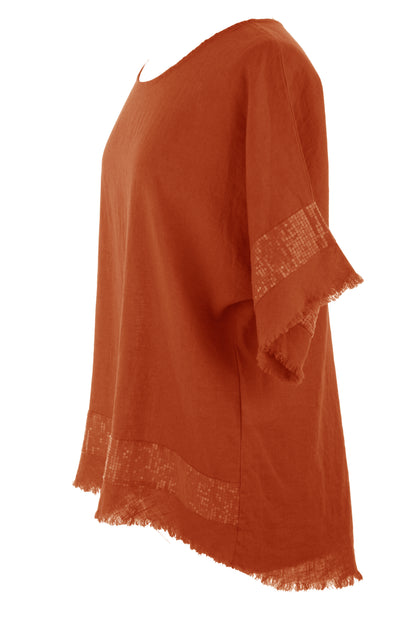 Sequin Trim Linen Top