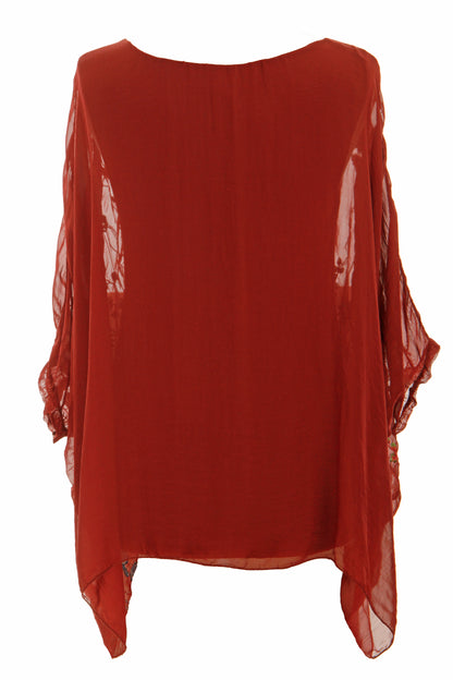 Floral Embroidery Silk Blouse