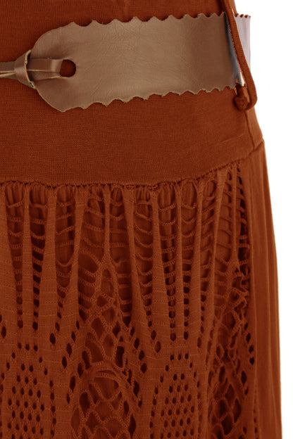 Crochet Tiered Belt Midi Skirt