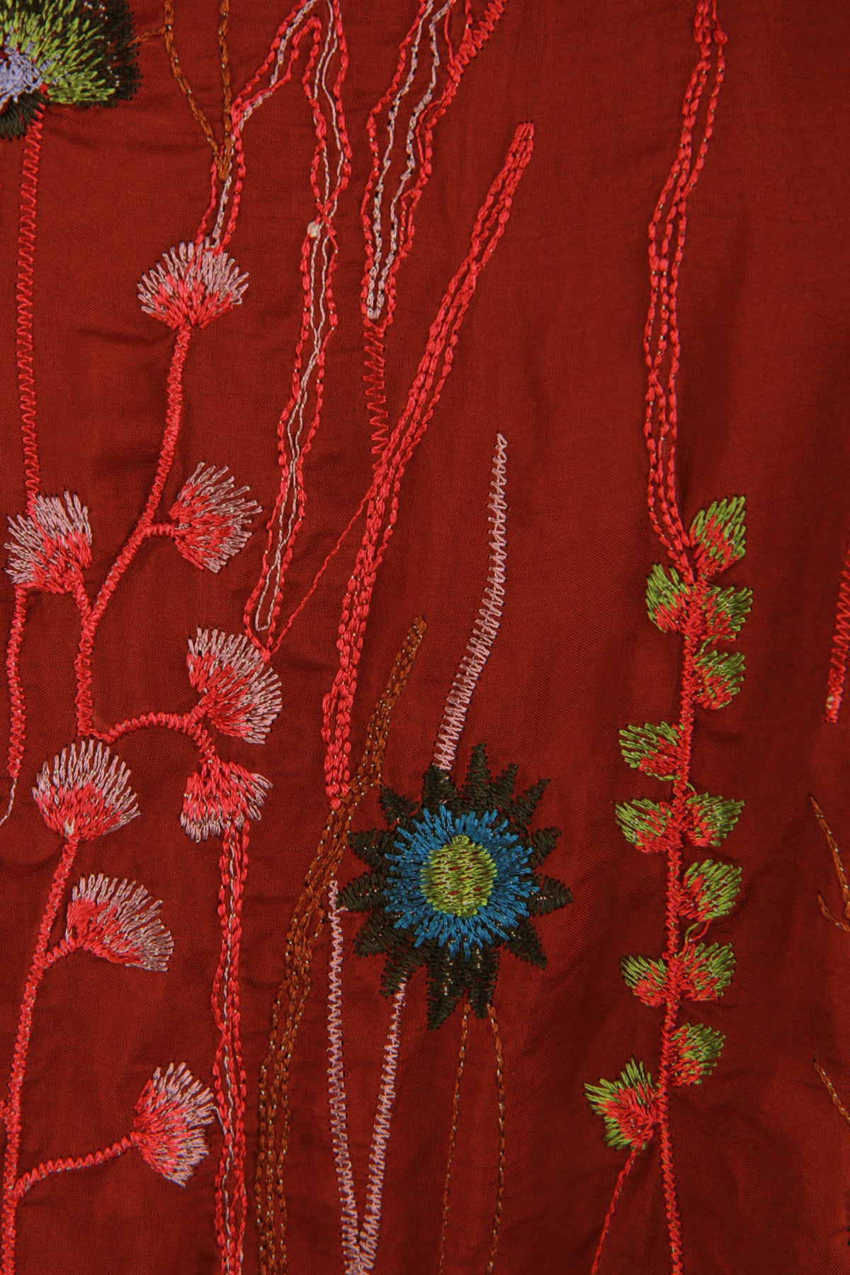 Floral Embroidery Silk Blouse