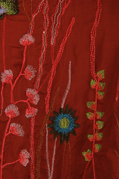 Floral Embroidery Silk Blouse