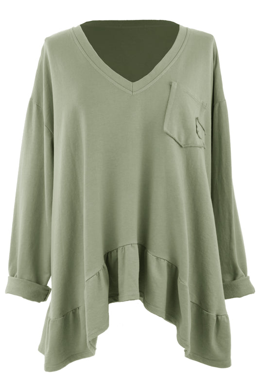 V Neck Frill Hem Jersey Top