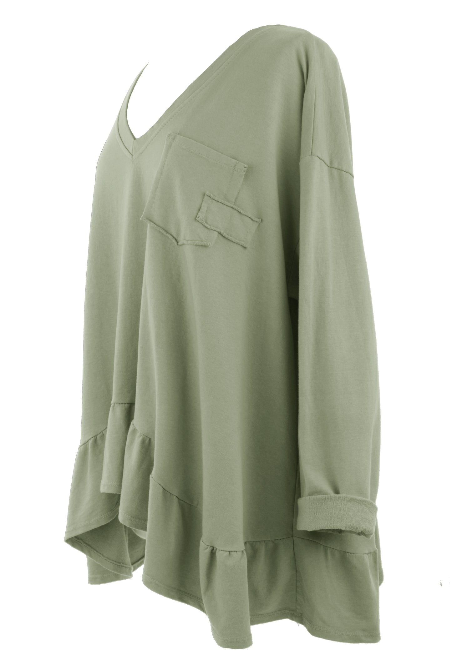 V Neck Frill Hem Jersey Top