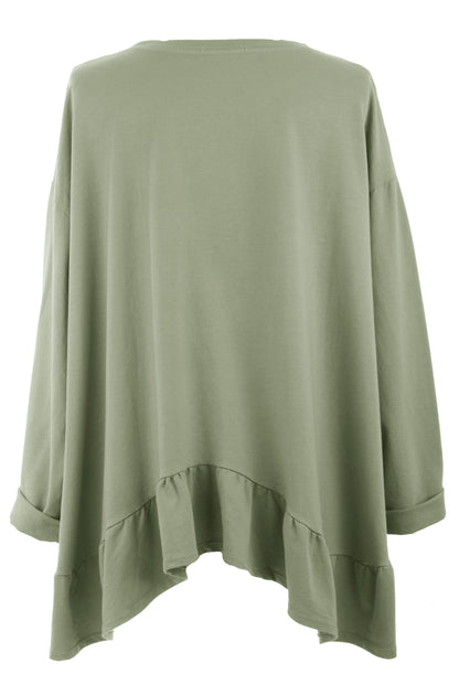 V Neck Frill Hem Jersey Top