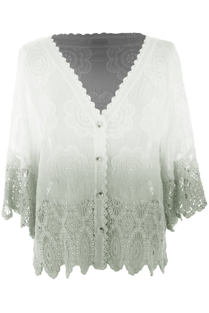Dip Dye Crochet Trim Cotton Shirt