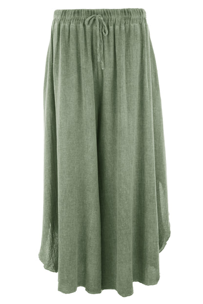 Side Slit Wide Leg Teabag Linen Trouser