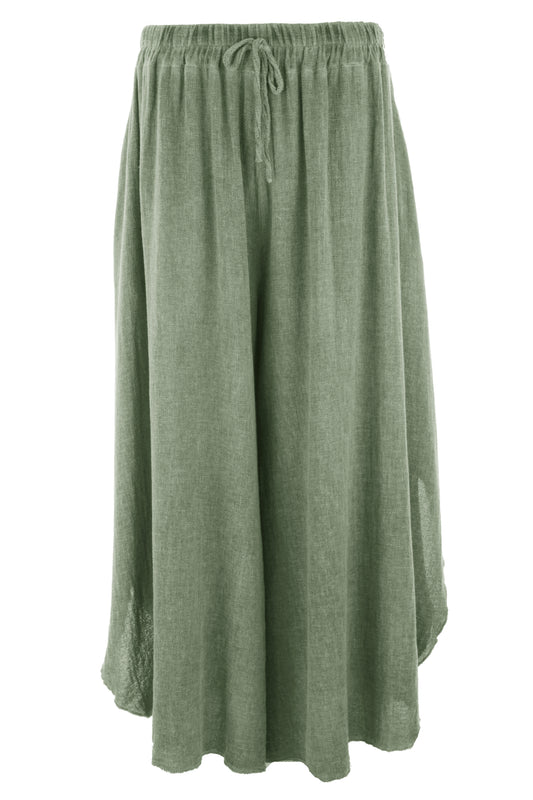 Side Slit Wide Leg Teabag Linen Trouser