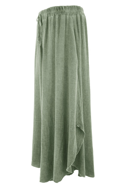 Side Slit Wide Leg Teabag Linen Trouser