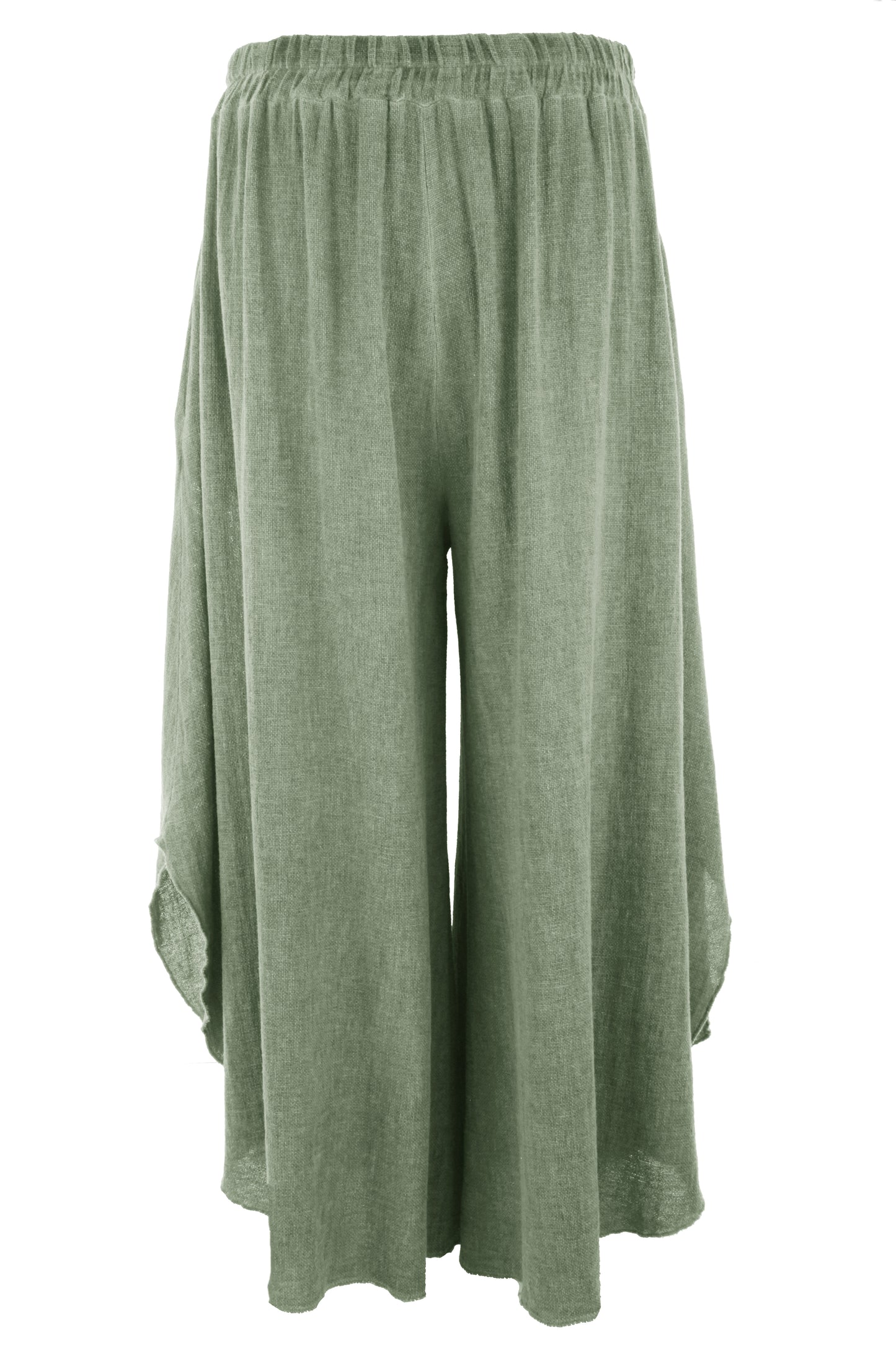Side Slit Wide Leg Teabag Linen Trouser