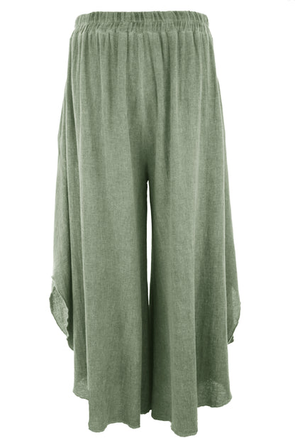 Side Slit Wide Leg Teabag Linen Trouser