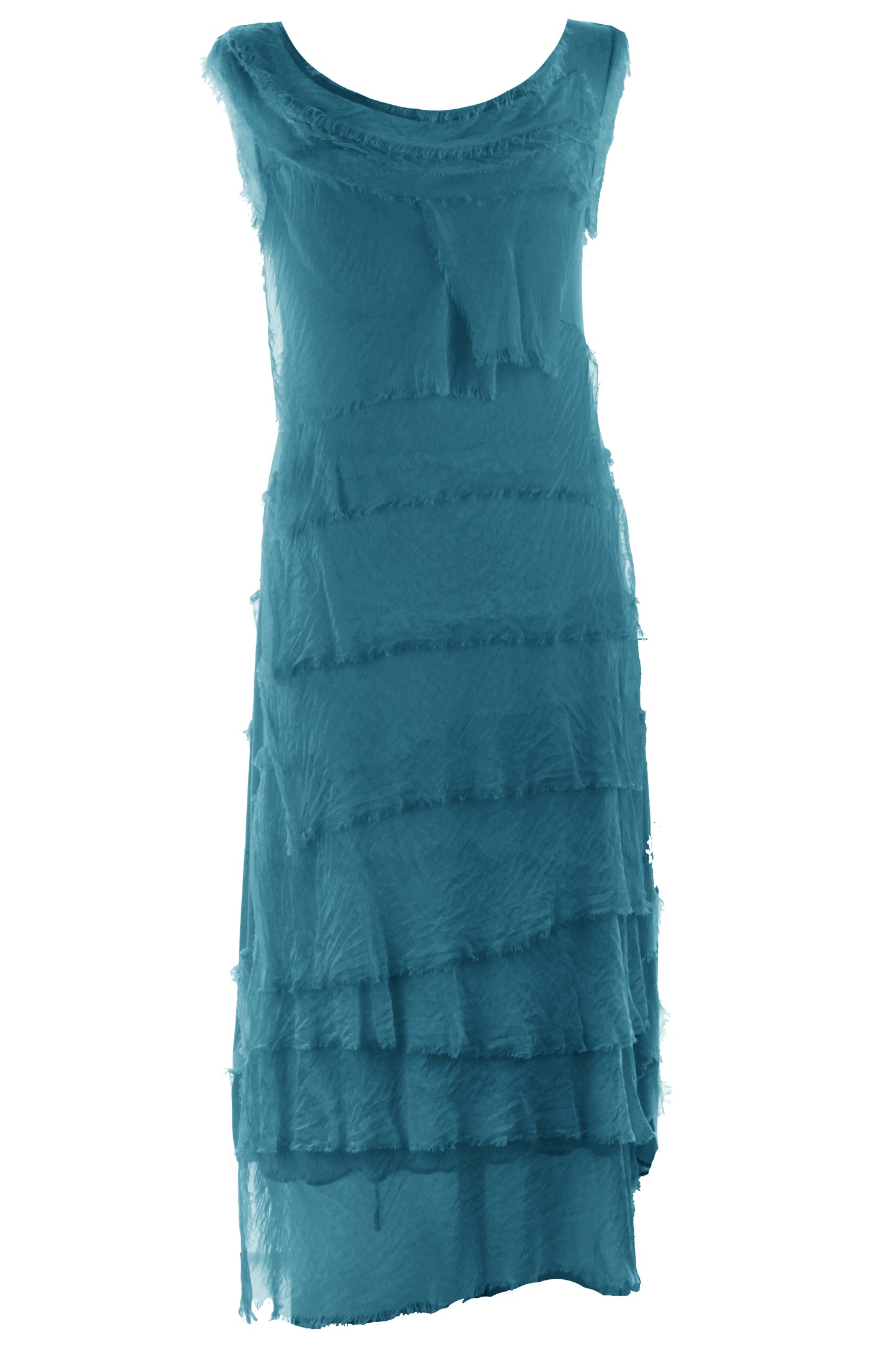 Sleeveless Frayed Detail Silk Midi