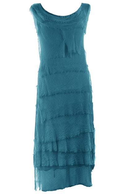 Sleeveless Frayed Detail Silk Midi