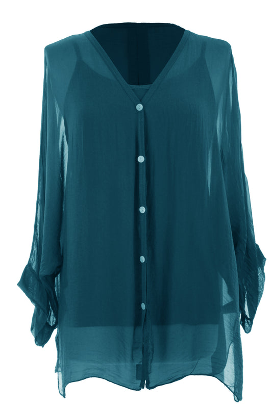 V Neck Silk Shirt with Vest