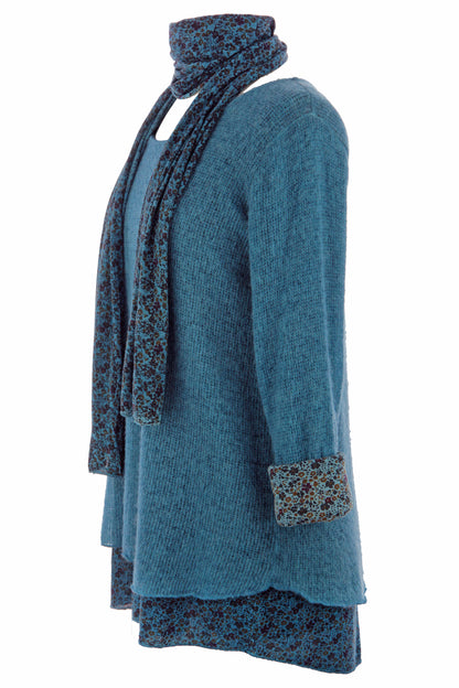 2 Piece Floral Scarf Mohair Knit Blouse