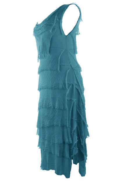 Sleeveless Frayed Detail Silk Midi