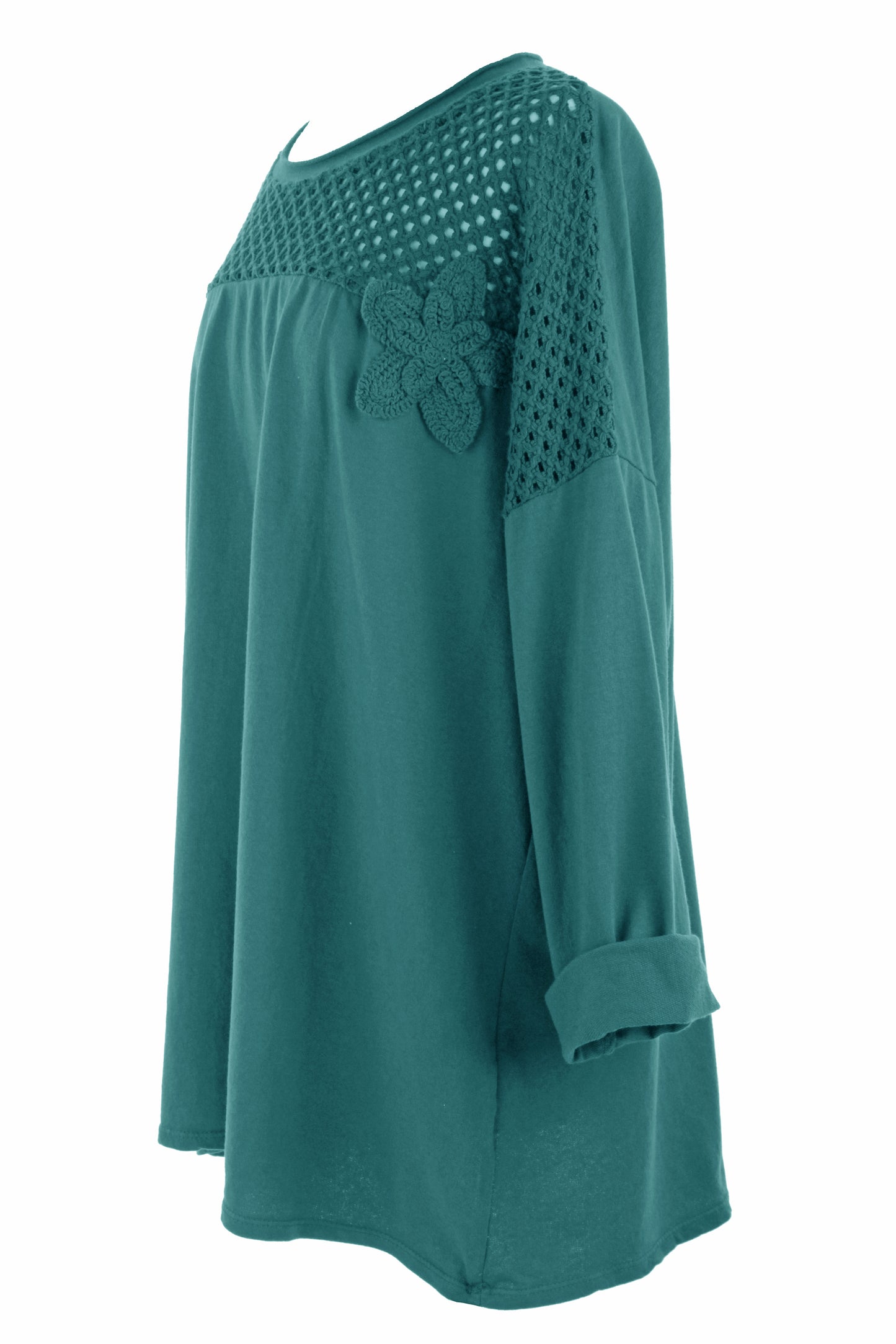 Flower Applique Crochet Jersey Top