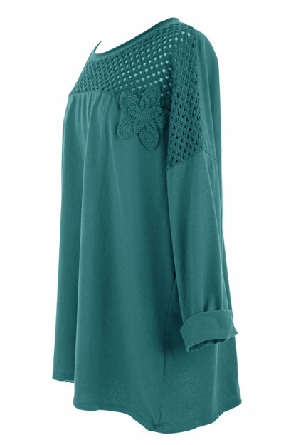Flower Applique Crochet Jersey Top