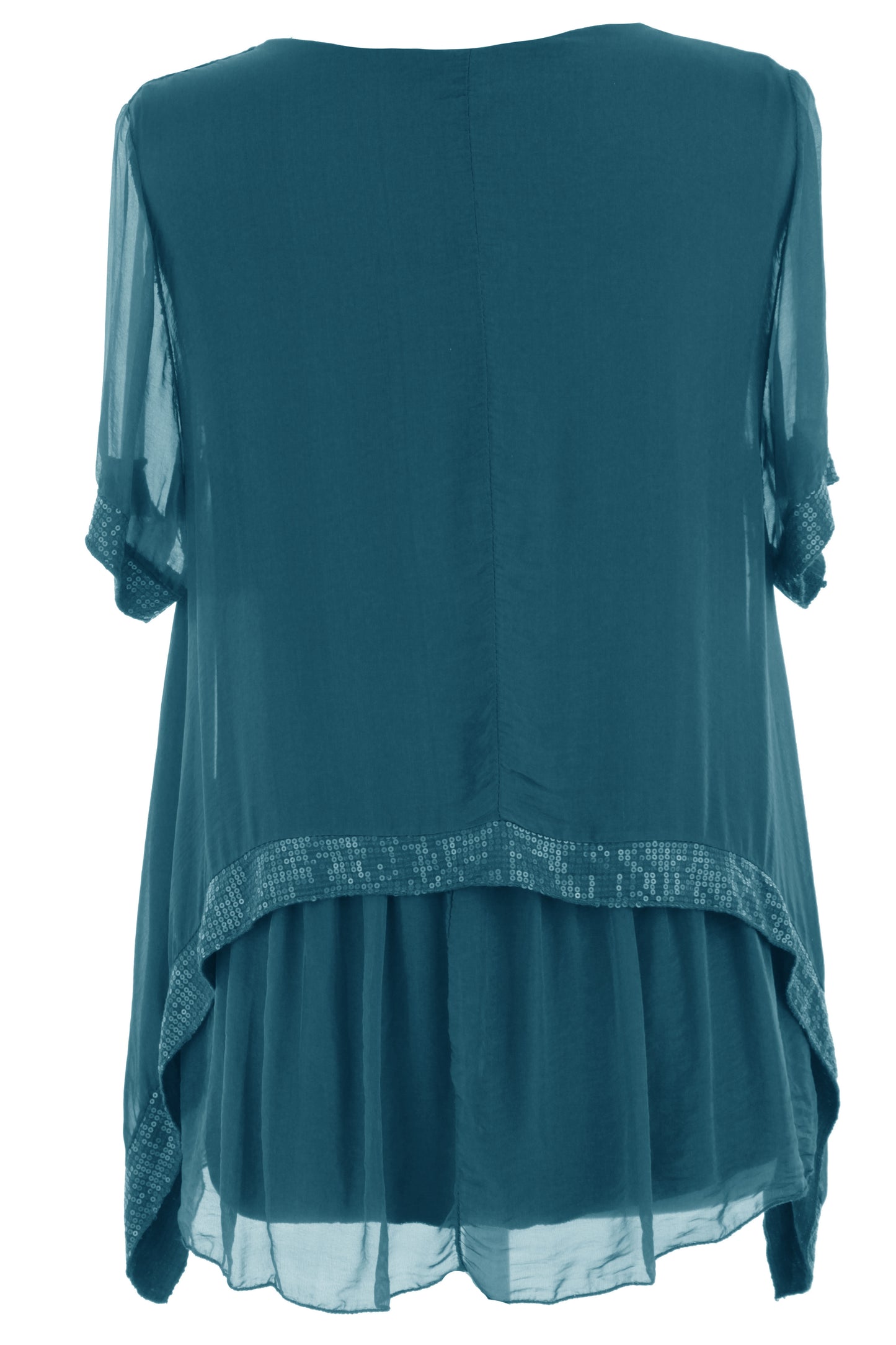 Sequin Trim Layered Hem Silk Blouse