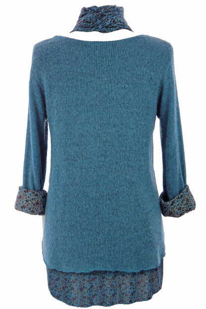 2 Piece Floral Scarf Mohair Knit Blouse