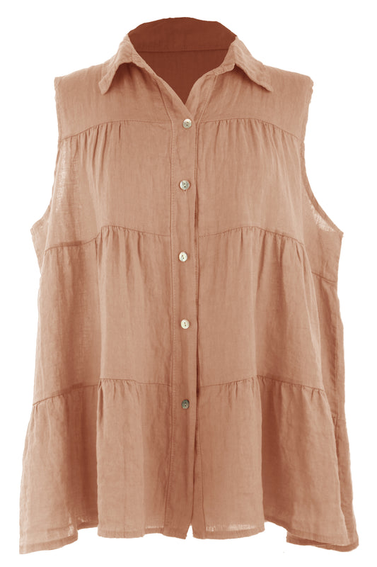 Sleeveless Tiered Linen Top
