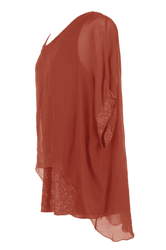 Sequin Hem Silk Top