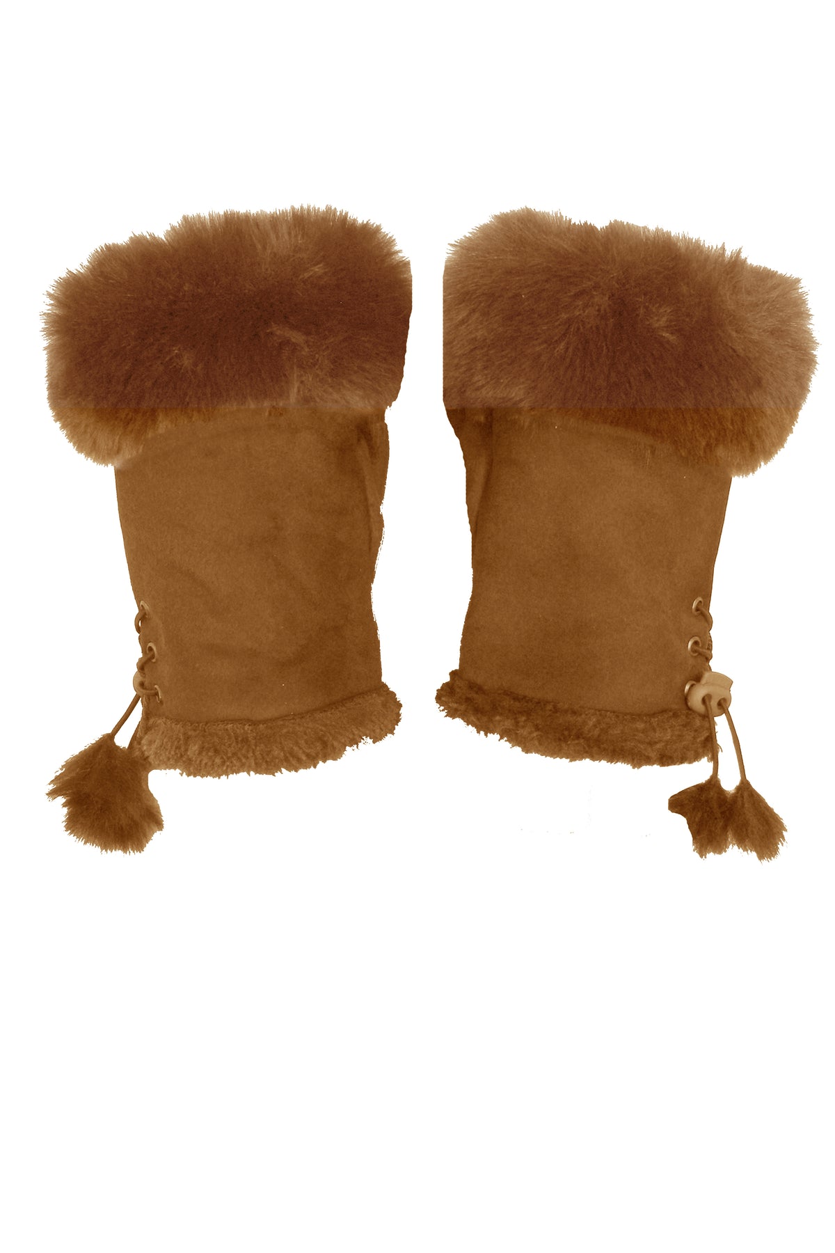 Fingerless Faux Fur Suede Drawstring Gloves