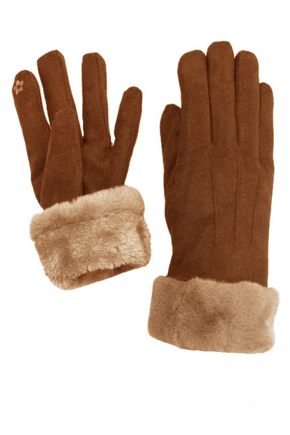 Stitch Detail Faux Fur Cuffs Gloves