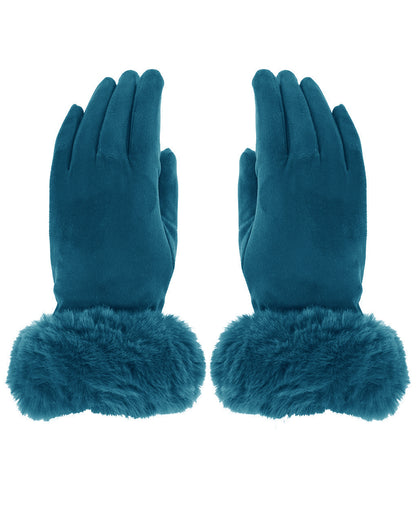 Faux Fur Cuff Suede Gloves