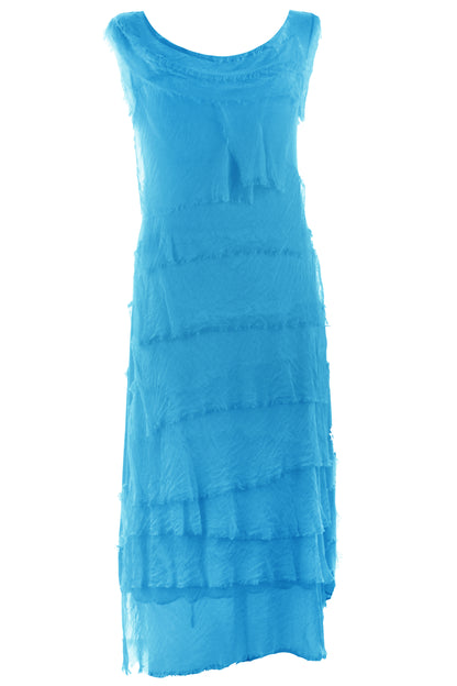 Sleeveless Frayed Detail Silk Midi