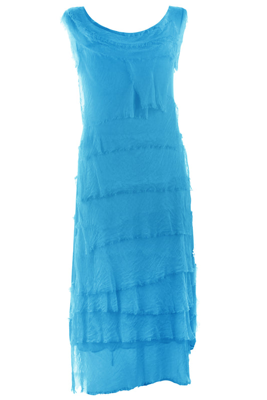 Sleeveless Frayed Detail Silk Midi