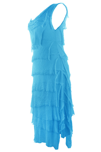 Sleeveless Frayed Detail Silk Midi