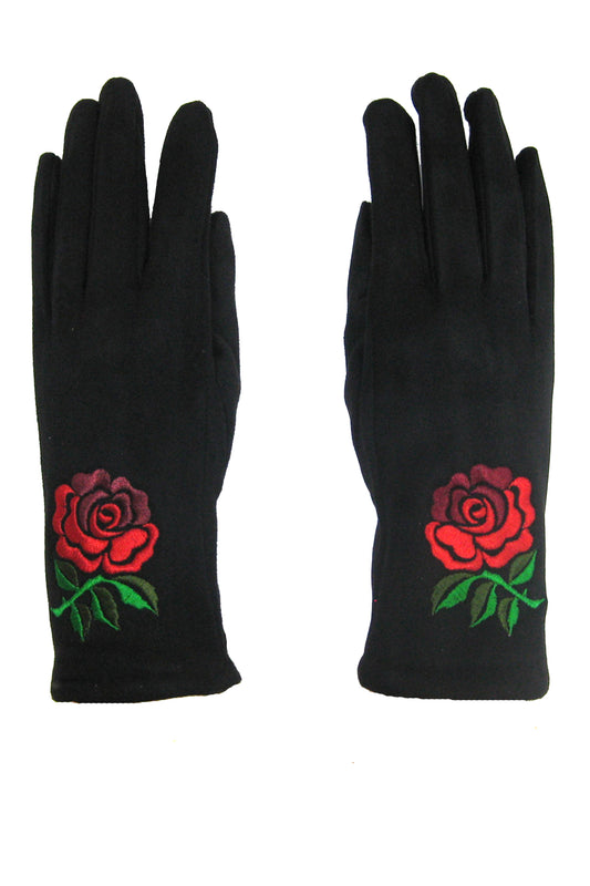Rose Embroidery Suede Gloves