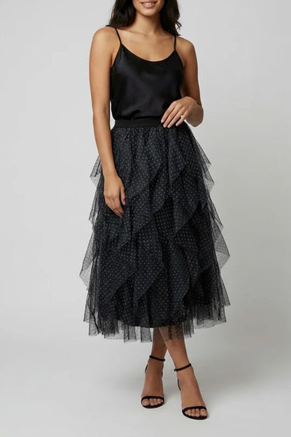 Polka Dot Tulle Midi Skirt