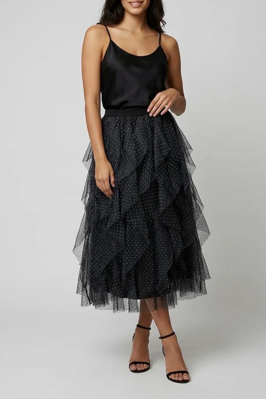 Polka Dot Tulle Midi Skirt