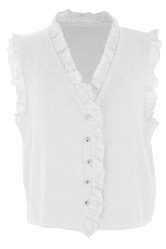 Sleeveless Frill Trim Teabag Top