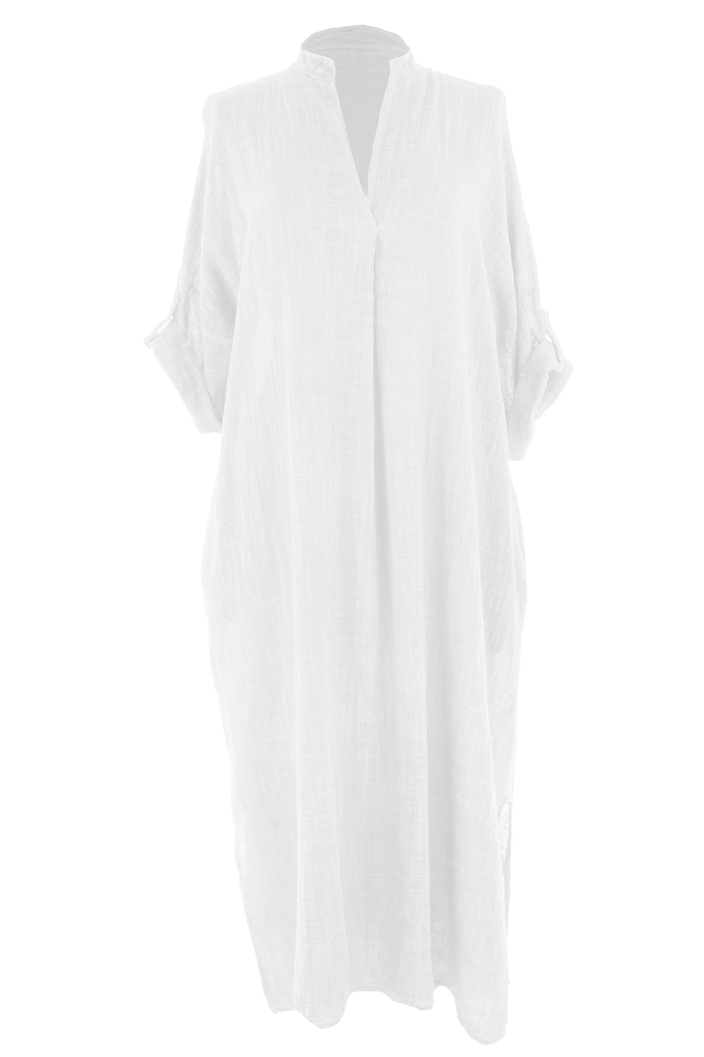 V Neck 2 Pocket Cotton Midi