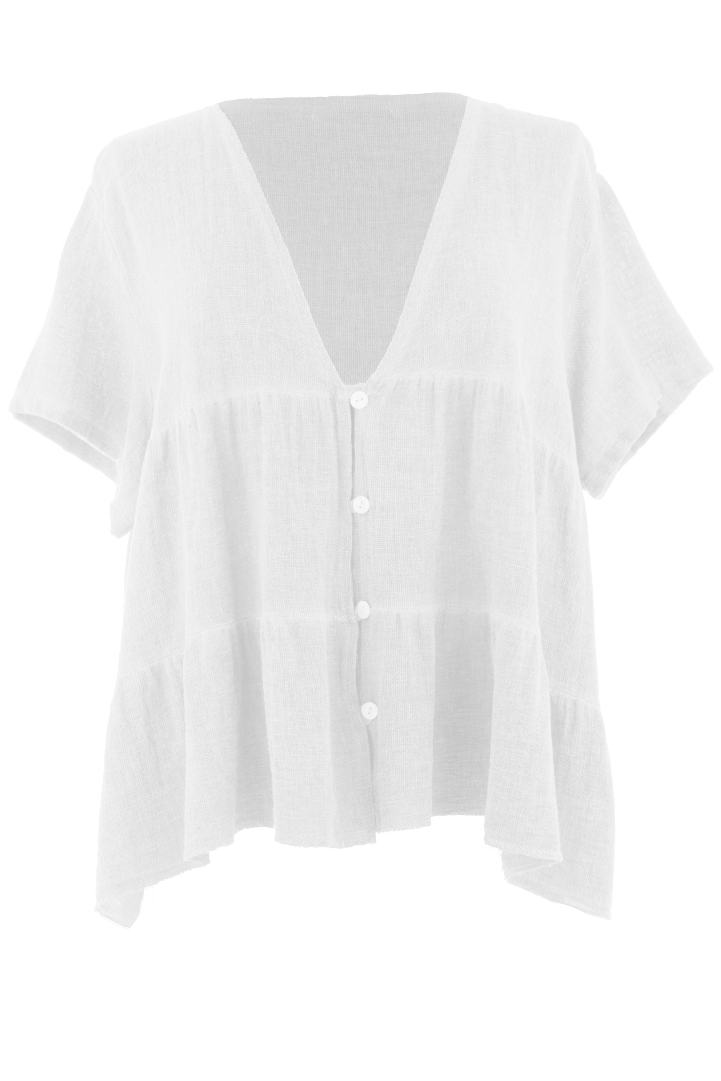 Button Tiered Linen Top