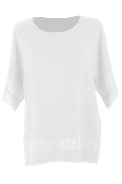 Sequin Trim Linen Top