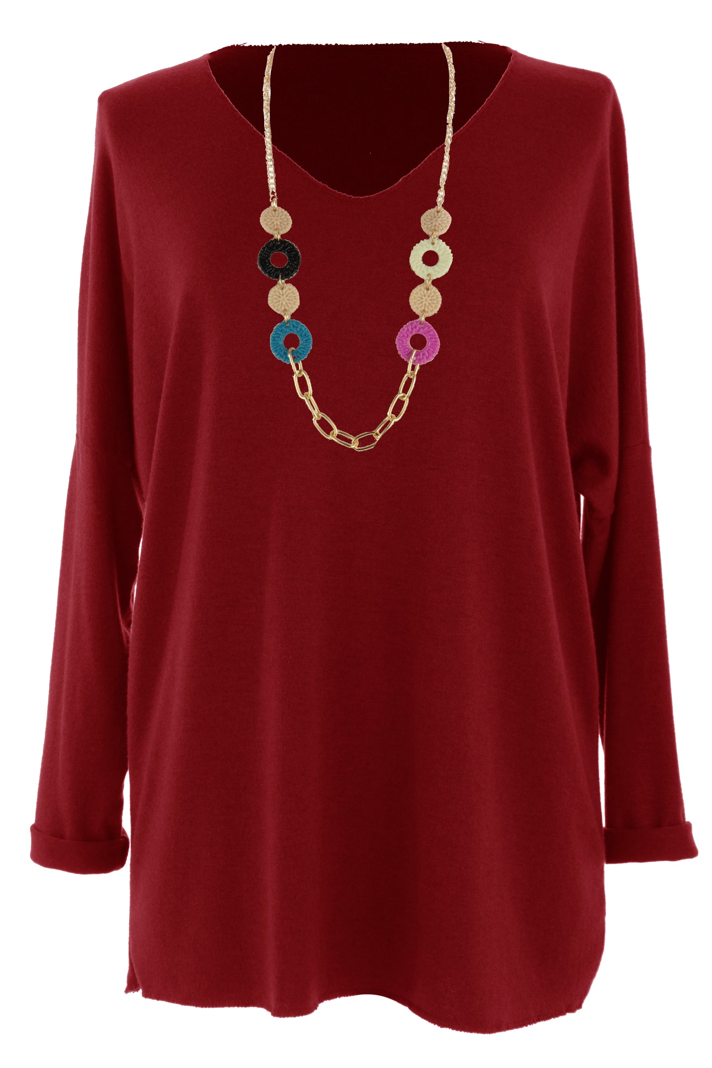 V Neck Soft Knit Necklace Jumper