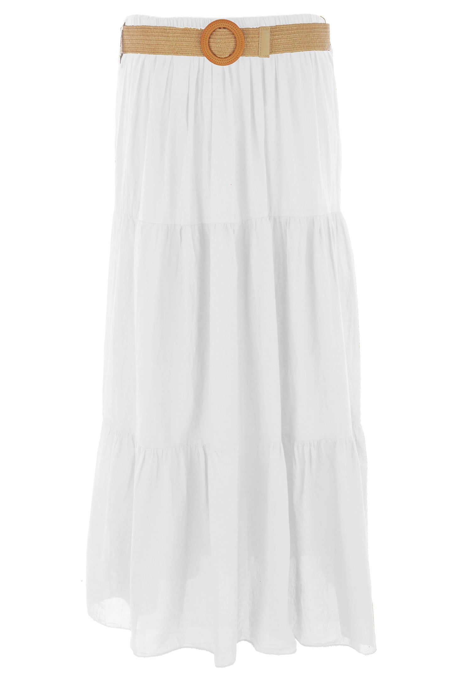 Tiered Midi Skirt with Belt