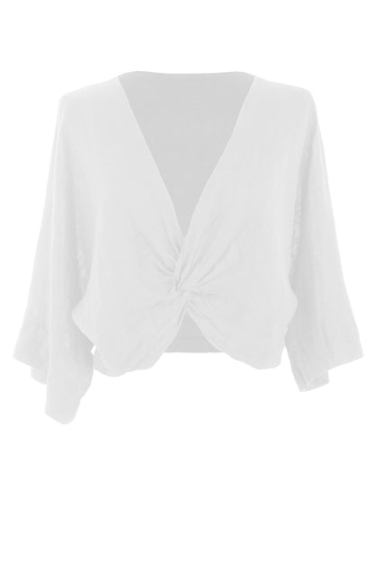 Twist Front Linen Crop Top