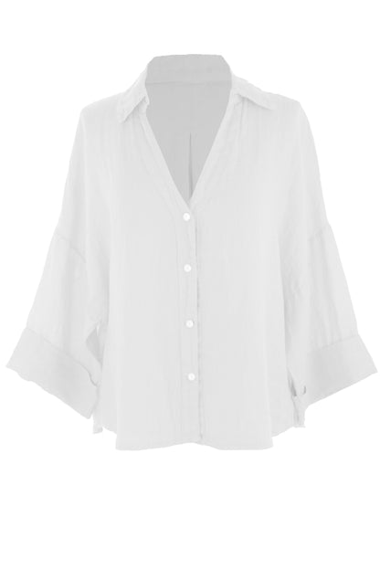 Collar V Neck Linen Shirt