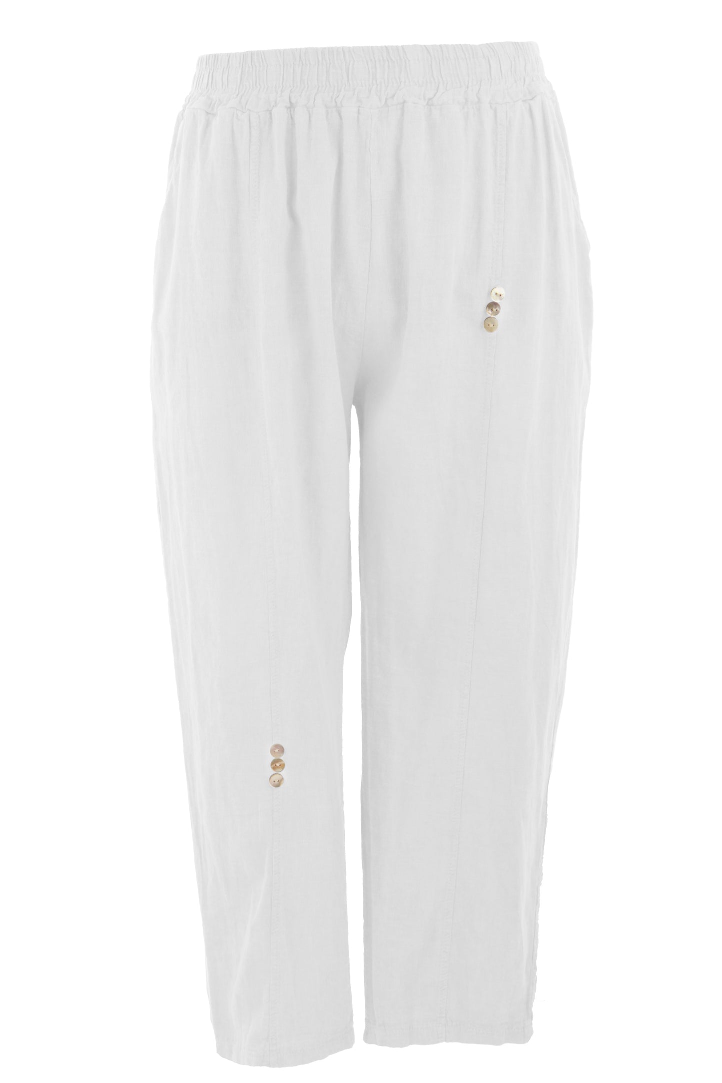 Button Detail Cropped Linen Trouser