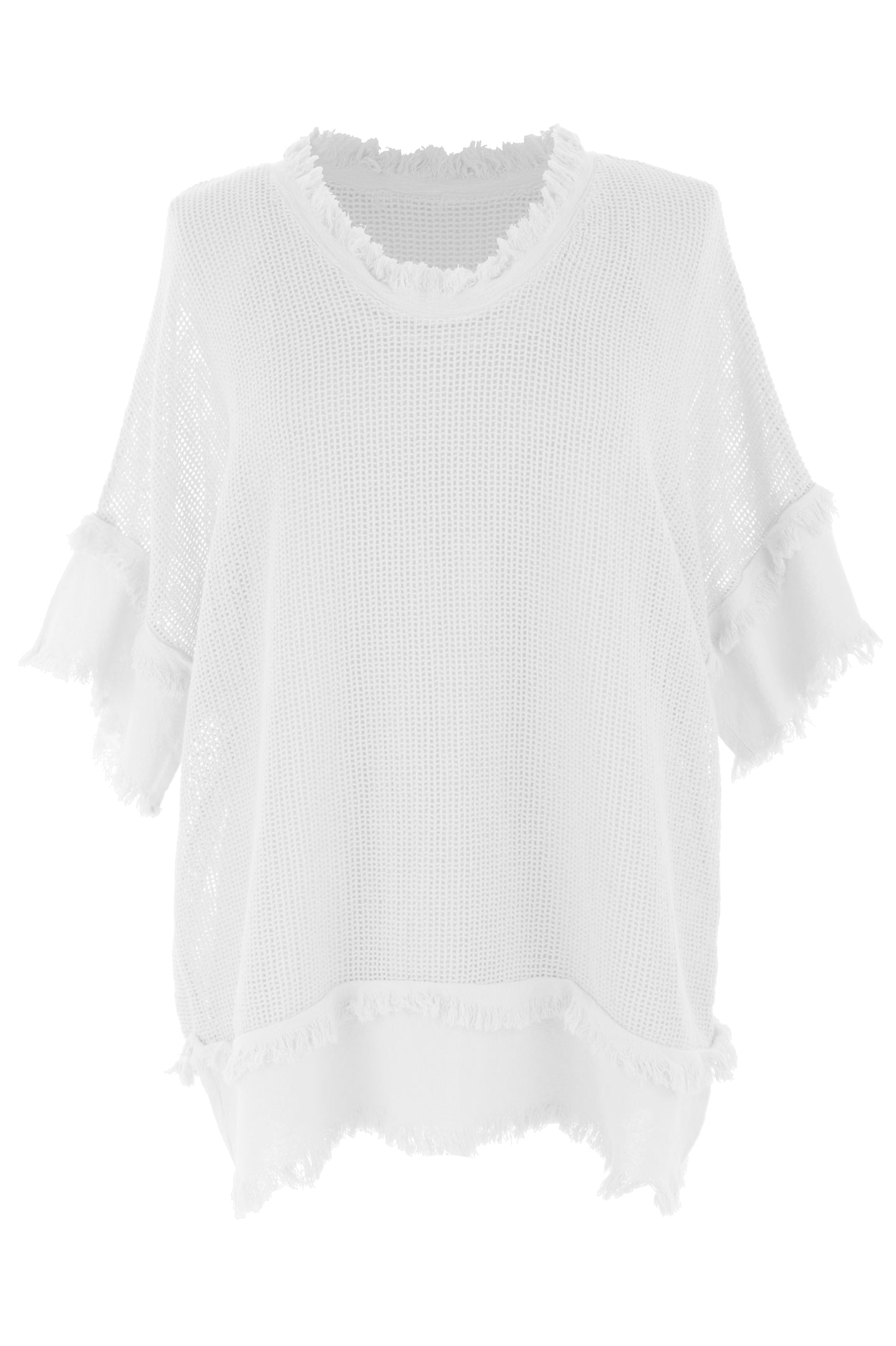 Frayed Trim Mesh Top with Vest